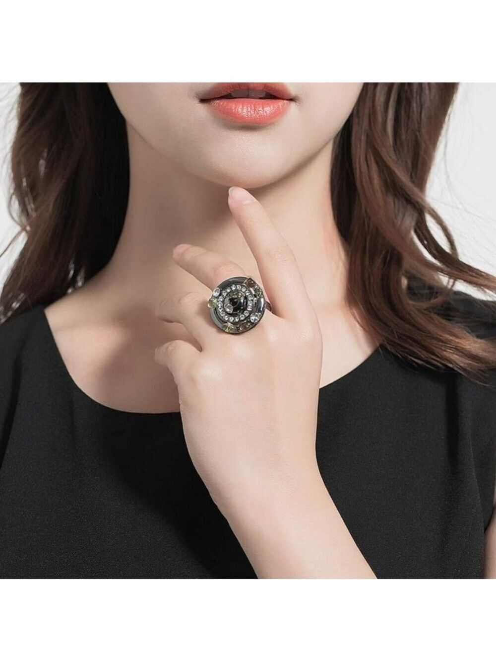 Round Shape Colorful Crystal Setting Statement Ring - Picture 3 of 6